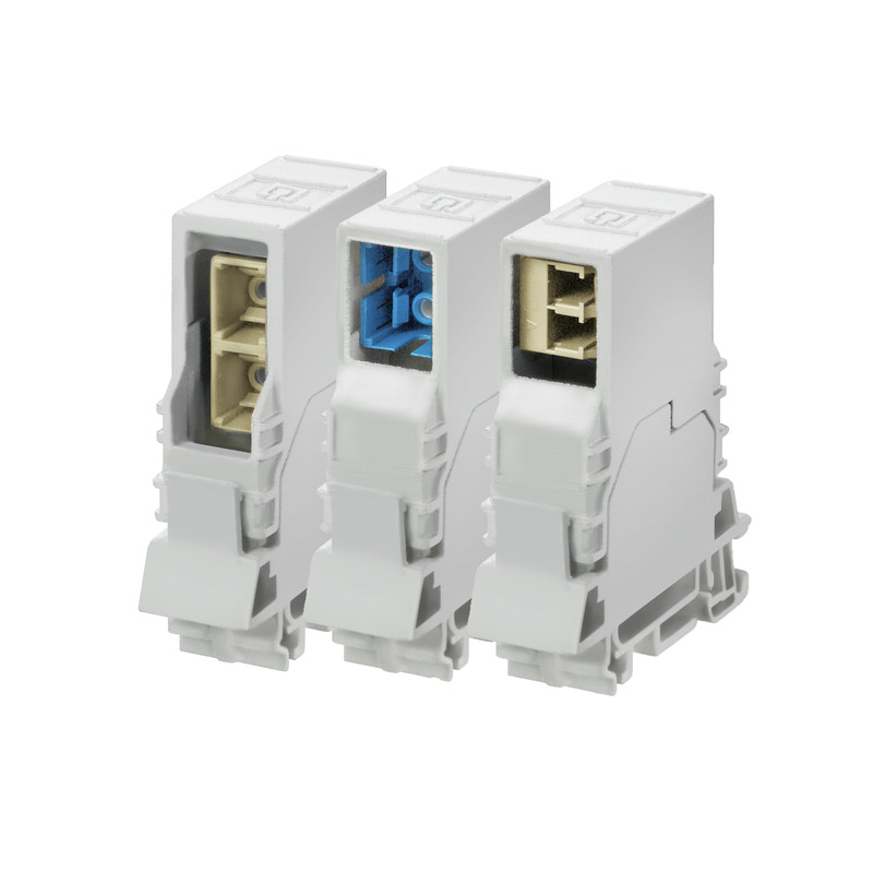 Fibre optic mounting rail outlet